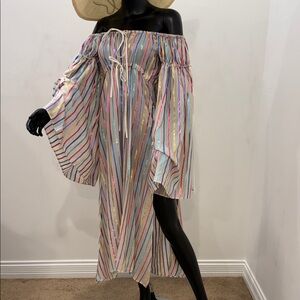 THE ATTICO Metallic Stripe Off Shoulder Tunic Dress Beach Cover Up IT 40 NEW